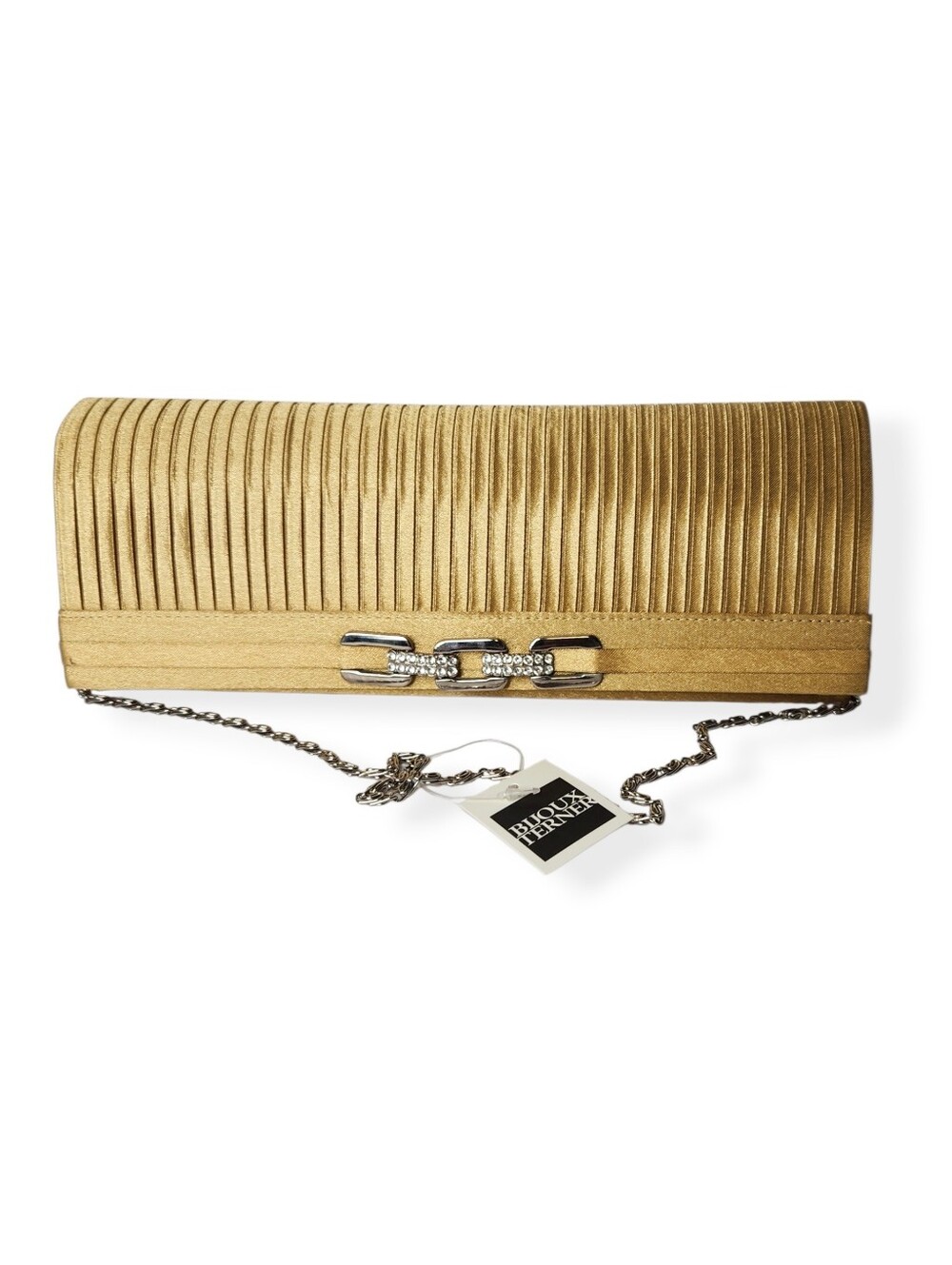 NWT Bijoux Terner Eve Gold Satin Pleated Evening Bag Party Purse Clutch